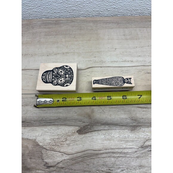 Mixed Brands Set Of 2 Wood Mounted Rubber Stamps Skull & Mummy Cat - Picture 5 of 5